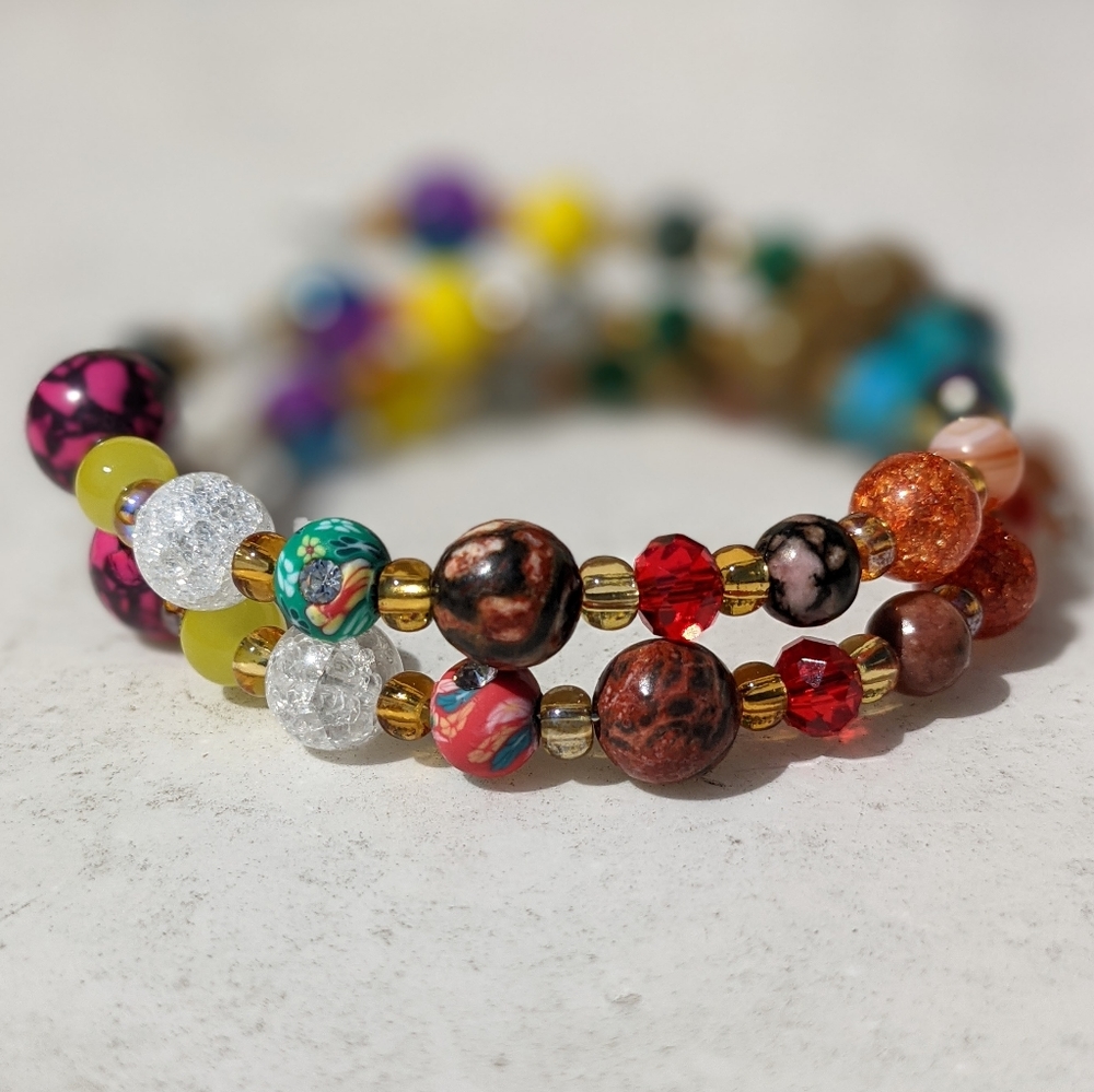 NEW Howlite Unakite Crystals Gemstone Energy Bracelet Handmade Cute Sparkly - Picture 7 of 17